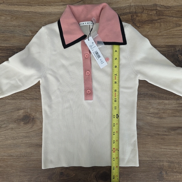 NWT Alice + Olivia White Pia Ribbed Knit Polo Wool Sweater Size XS - Picture 6 of 8